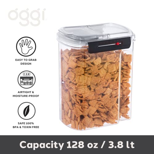 Oggi Easi Grip 128oz Moisture Proof Storage Container, Ultra Clear BPA-Free Sealable Canister, Flip Open Pouring Lid, Date Reminder Slider on Clip, Ideal Kitchen and Pantry Storage (128oz / 3.8lt) - size: 128 fl oz