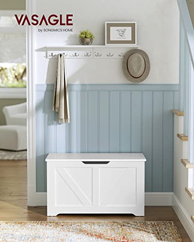 VASAGLE Storage Chest, Storage Trunk with 2 Safety Hinges, Storage Bench, Shoe Bench, Farmhouse Style, 15.7 x 31.5 x 18.1 Inches, for Entryway, Bedroom, Living Room, Cloud White ULSB062T14 - color: Cloud White, size: 31.5"W x 18.1"H, style: Farmhouse