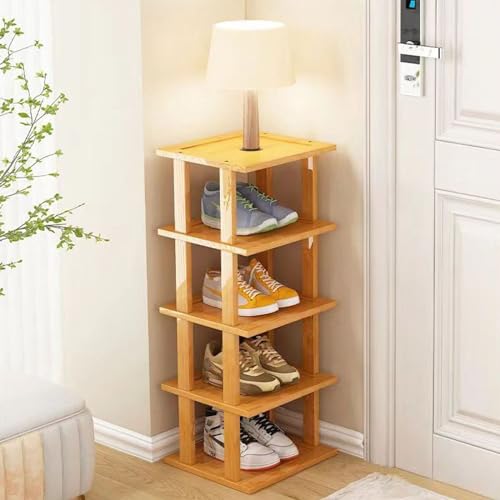 Bamboo Shoe Rack 5Tier- Vertical Shoe Rack for Small Spaces, Tall Narrow Shoe Rack Organizer for Closet Entryway Corner Garage and Bedroom,Skinny Shoe Shelf with Free Stackable DIY - color: Original Color, size: 5-tier