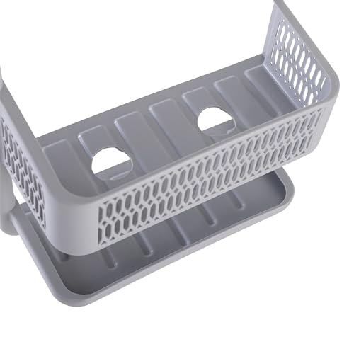 Bath Bliss Molded Shower Caddy | Bathroom Storage | Hangs Over Shower Head | 6 Accessory Hooks | Holds Razors | Washcloths | Accessories | Suction Cup Stability | Grey