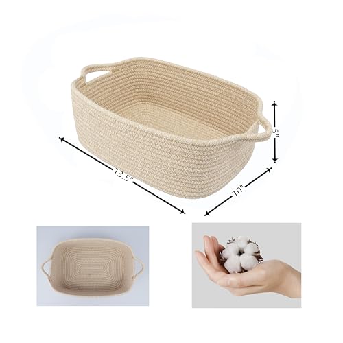 XUANGUO Woven Cotton Rope Storage Basket with Handles for Organizing Shelves Closet Small Cat Dog Pet Toy Baskets Box Bin Decorative Rectangle Baby Nursery Basket Gift Basket Empty oatmeal - color: Oatmeal