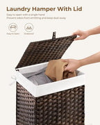 Greenstell Laundry Hamper with Lid, 60L Clothes Hamper with 2 Removable Liner Bags & 2 Mesh Laundry Bags, Handwoven Synthetic Rattan Laundry Basket for Clothes, Toys in Bathroom, Bedroom Brown - color: Brown, size: 60L (13.4 x 13.4 x 21.7 inches)