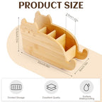 RETON Bamboo Remote Control Holder with 4 Compartments, Cute Cloud - Shaped Pen Organizer, TV Remote Holder Storage Caddy Box Suitable for Media Controller Makeup Brush Office desk Supplies (Cat)