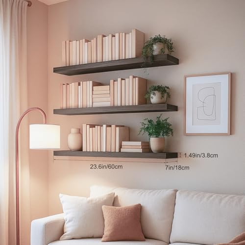 Floating Shelves for Wall, Bathroom Shelves Over Toilet, Wall Shelves & Book Shelf for Room, Hanging Shelf, Modern Wooden Mounted Floating Shelves, 24x7x1.5 in (Smoke Gray, Set of 3) - color: Smoke Gray, size: 24"(set of 3)