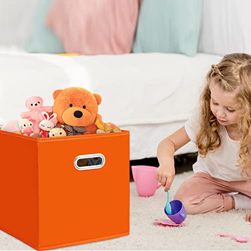 Black Fabric Cubby Storage Bins,13x13x13 Inches ,Cube Organizer Bin Foldable Storage Boxes with Dual Handles Fabric Organizer Box and collapsible Storage basket,Set of 3,Orange - color: Orange, size: 3 Pack