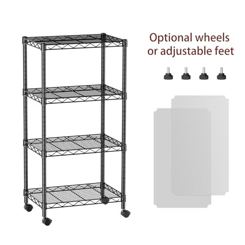 SINGAYE 4 Small Wire Shelves Kitchen Pantry Close Home Organizers and Storage Bathroom Shelf Laundry Room Organization Adjustable Book Metal Garage Shelving Unit - color: Black, size: 4-Tier 11.8"D X 17.3"W X 45.2"H