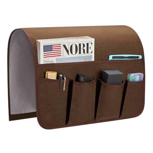 Sofa Armrest Organizer, Remote Control Holder for Recliner Couch, Arm Chair Caddy with 6 Pockets for Magazine, Tablet, Phone, iPad - color: Brown, size: W19'' x L33''
