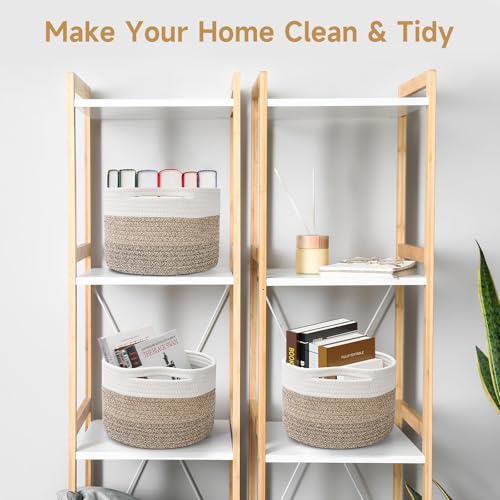 Small Rope Baskets for Storage, Baskets for Gifts Empty, Cute Round Woven Basket, Decorative Shelf Baskets 9.82×9.82×7.1", Cotton Toy Storage Bins for Organizer 3 Packs Mixed Brown - color: Mixed Brown-3PCS