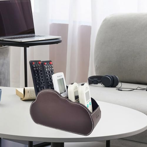 Remote Control Holder - 5 Spacious Compartments TV remote holder Caddy Leather Control Storage Tabletop Desk Organizer for Remote Controller,Office Stationery,Makeup Brush - color: Dark Brown1