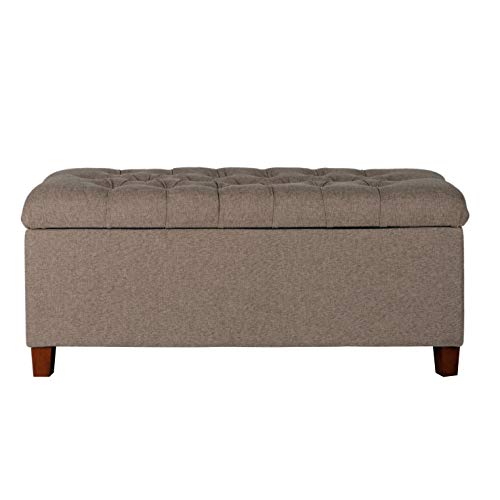 Homepop Home Decor | Tufted Ainsley Button Storage Ottoman Bench with Hinged Lid | Ottoman Bench with Storage for Living Room & Bedroom, Brown 18x40x18 inches - color: Brown