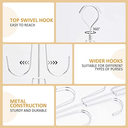 ZEDODIER Purse Organizer for Closet, Rotatable Purse Hanger Bag Holder, Max 8 Storage Capacity Backpack Rack, Metal Space Saving Hanger, Silver - color: Silver, size: 1 Pack