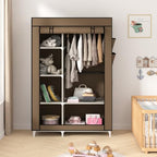 Calmootey Portable Closet Organizers, Clothing Storage, Wardrobe with 6 Shelves and Hanging Rod, Non-Woven Fabric Cover with 4 Side Pockets, Brown - color: Brown