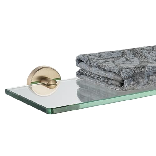 JQK Bathroom Glass Shelf, Tempered Glass Shower Storage 12 by 5 inches, 304 Stainless Steel Champagne Bronze Wall Mount, TGS101L12-CB - color: Champagne Bronze, size: 12 Inch (1 Pack)