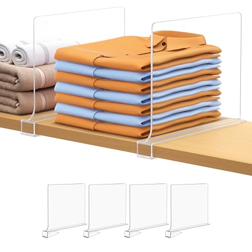 4 PCS Shelf Dividers for Closet Organization Acrylic Clear Closet Shelf Divider for Wooden Shelving Suitable for Wooden or Vertical Shelves Or Bedroom, Kitchen and Office - size: 4 pcs