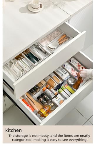 Removable Drawer Storage Box with Four Sides - Multi-Function Storage Box for Organizing Make-up, Kitchen Utensils, Bathroom and Desktop Drawers (Clear) - color: Transparent
