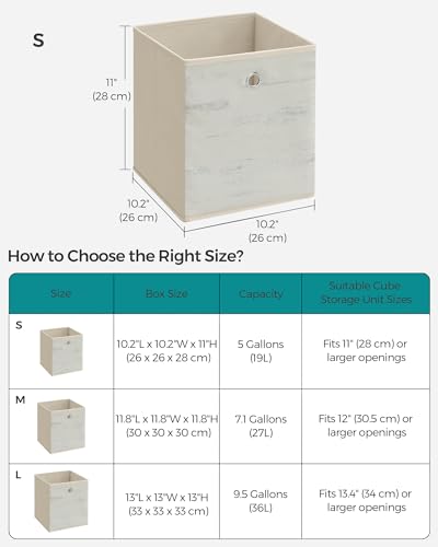SONGMICS Storage Cubes, Set of 6 Storage Bins with Handles, Foldable Oxford Fabric and Non-Woven Fabric Storage Boxes, 10.2 x 10.2 x 11 Inches, Fit Cube Storage Unit, Vintage White URFB126W01 - color: Vintage White, size: 6 Pack (10.2"L x 10.2"W x 11"H)
