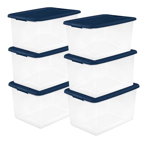 Sterilite 6-Pack Color Program, Large Clear Plastic Storage Bins with Lids, 64 Quart, Blue - Stackable Organizing Container Boxes for Closet, Bathroom, and Office - size: 6 Pack