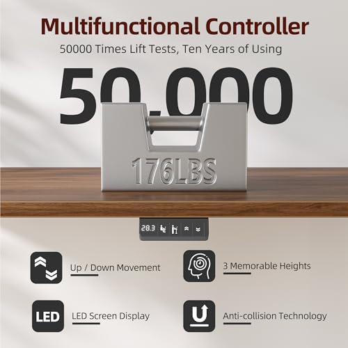 TIQLAB Standing Desk with Two Drawers, Stand Up Standing Desk Adjustable Height, Electric Sit Stand Table with Storage Shelf and Splice Board, with LED Light, 55 * 28 inch, Black Walnut - color: Black Walnut, size: 55*28 inch with keyboard tray