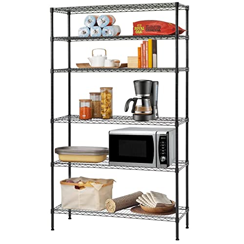 BestOffice | 6-Tier Wire Storage Shelves | 42x16x72 | Black | with Adjustable Racks | Heavy-Duty Metal Shelf, Holds Upto 1500 lbs | No-Tool Assembly | Ideal for Home & Garage Shelving - color: Black, size: 42"D x 16"W x 72"H