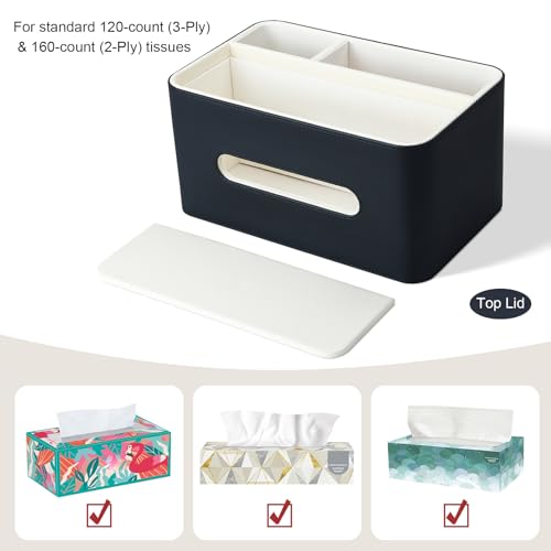 PU Leather Tissue Box Cover Rectangular with Storage Organizer Tray, Multifunctional Remote Control Holder, Desk Organizer for Living Room, Bedroom, Office, Decorative Tissue Holder Black - color: Black