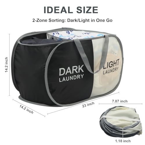 Seefoo Dual Compartment Laundry Hamper with Handles, Collapsible Laundry Baskets 2-Section, Dark/Light Labeled Storage Foldable Clothes Hamper for Laundry, Portable for Small Spaces, Apartment, Dorm - style: 2 Compartment B