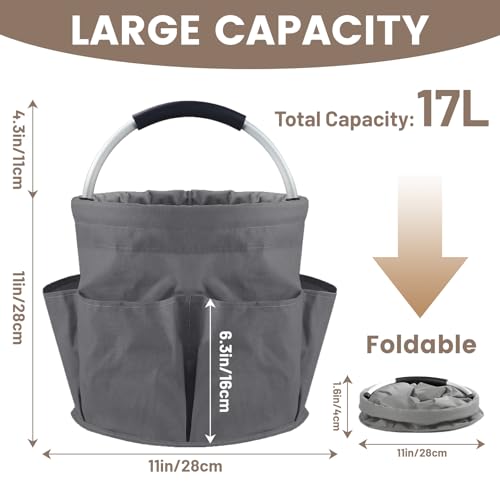 Cleaning Caddy with Handle and 6 Pockets, 17L Cleaning Supplies Organizer, 600D Oxford Fabric Storage Basket, Multifunctional Bucket Bag for Picnics, Camping, Gardening, Bathing (Grey) - color: Gray