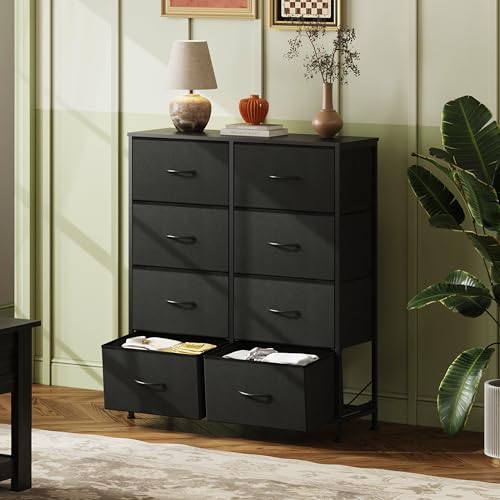 WLIVE Fabric Dresser for Bedroom, Tall Dresser with 8 Drawers, Storage Tower with Fabric Bins, Double Dressers, Chest of Drawers for Closet, Living Room, Hallway, Charcoal Black - color: Charcoal Black, style: General