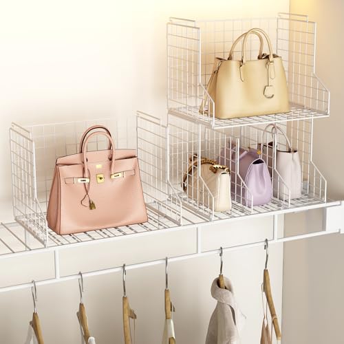Sonyabecca Purse Storage Organizer for Closet : Adjustable 2-Pack Dividers Handbag Organizer - Stackable Wire Handbags Storage Baskets -Open Cabinets Wallets Tote Chain Bags Clutches -White - size: 2-pack large