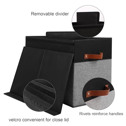 Gowee Large Toy Storage Box with Lid, Sturdy Toys Storage Chest Bin Organizer Basket with Dividers for Kids, Boys, Girls, Nursery, Closet, Bedroom, Playroom 25"x13" x16" (Black and Grey) - color: Black and Grey, size: 25"x13" x16"