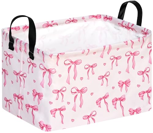 Pink Bowknot Girls Gifts Storage Box Clothes Hamper Basket Collapsible Organizer Bin Toys Shelf Baskets for Home Bedroom Decor - color: bowknot