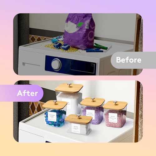 POLRAI 5 Pack Laundry Pod Containers and Dryer Sheet Holder, Laundry Room Organization Storage Containers with Lids and Labels for Detergent Pods Dry Sheet Organizing - color: Natural, size: 3+1+1 Pack
