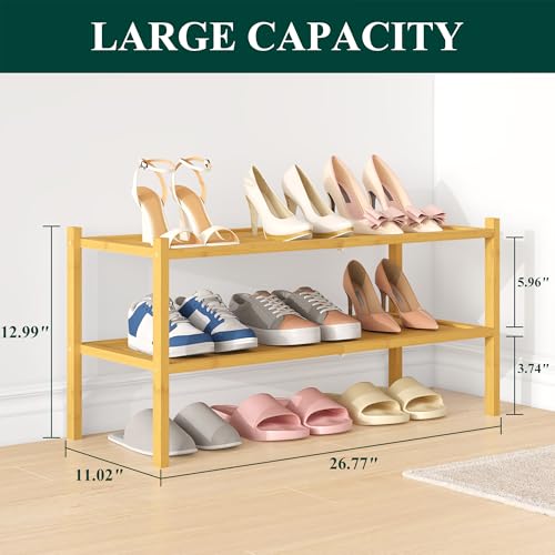 Smiry Bamboo Shoe Rack, 2 Tier Shoe Organizer for Entryway & Closet, Stackable Free Standing Storage Shelf for Shoes, Bags & Plants, Natural - color: Natural, size: 2 Tier-Regular