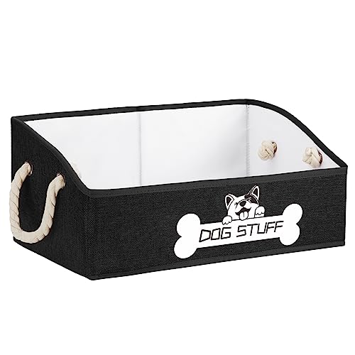 Collapsible Fabric Dog Toy Box and Storage Bin With Handle - Trapezoid Basket Chest Organizer for Pet Toys, Blankets and Accessories, Black - color: Black