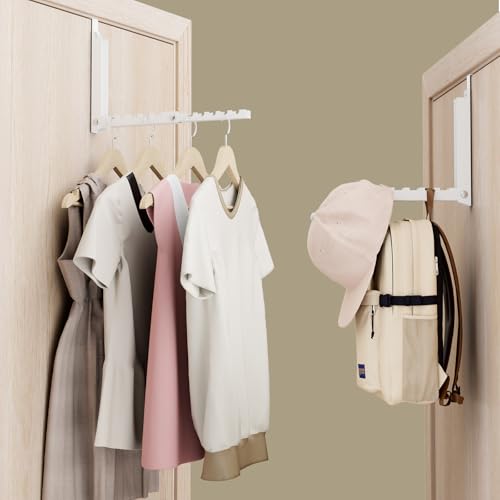 BAKON Over the Door Hooks with 10 Ridges,Compact Double Folding Over the Door Hanger for Bathroom Bedroom Laundry Room,Metal Over Door Drying Rack, Space Saving Over the Door Clothes Hanger(1, White) - color: White