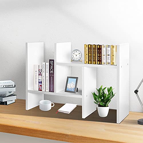 J.M.Deco Desktop Organizers and Storage for Office, Adjustable Desktop Organizer Shelves Double H Display, Desktop Shelf Organizer True Natural Stand Shelf (White) - color: White