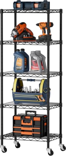 SINGAYE 5 Small Wire Shelves Kitchen Pantry Close Home Organizers and Storage Bathroom Shelf Laundry Room Organization Adjustable Book Metal Garage Shelving Unit - color: Black, size: 5-Tier 11.8"D X 17.3"W X 57.2"H