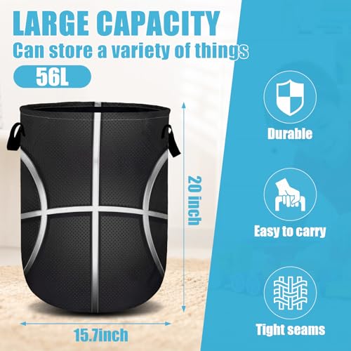 Cool Basketball Laundry Basket, Sport Ball Laundry Hamper Collapsible Oxford Cloth with Handle Clothes Toy Storage Bin for Bathroom Laundry Room Bedroom 15.7 X 20 Inch - color: Cool Basketball