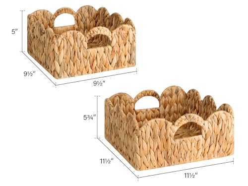 StorageWorks Scalloped Wicker Basket, Woven Baskets for Storage, Rattan Baskets with Handles, Paper Rope Basket for Organizing and Decor, 2 Pack - color: Natural(Water Hyacinth), size: 11 ½" L x 11 ½" W x 5 ¾" H