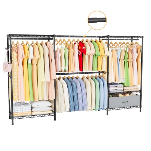 Golpart Coat Rack Clothes Wardrobe：Closet Organizer and Storage Clothing Garment Rack with Shelves Heavy Duty for Hanging Clothes Portable Adjustable Black 15.8" DX69 WX76.5 H - color: Black, size: 15.8"DX69"WX76.5"H