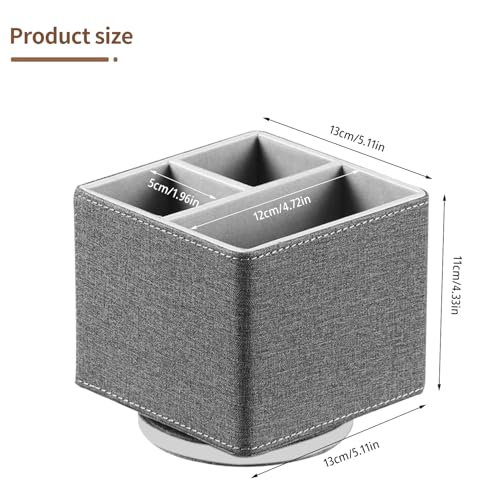 YAPISHI Remote Control Holder, 360° Swivel TV Remote Holder for Table, PU Leather Remotes Caddy, Nightstand Organizer for Media Controllers/Makeup/Office Supplies, Bedside Decorations for Living Room - color: Gray