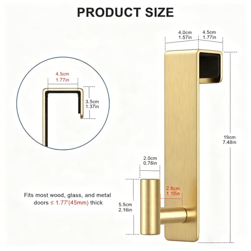 HUFEEOH 2-Pack Over The Door Hooks, Stainless Steel Door Hanger for Towels & Coats, Bathroom Towel Rack Coat Rack, Tool-Free Hooks for Hanging (Gold, Fits 1-3/4" Thick Door -T Shape 2 Pack) - color: Gold, size: Fits 1-3/4" Thick Door - "T" Shape 2 Pack
