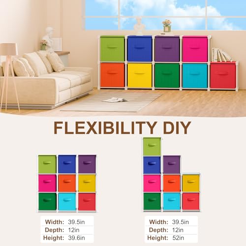 Briwooody 9 Cube Storage Organizer Bins with Shelf 11'' Toy Storage Box Back to School Dorm Organizers Fabric Unit for Playroom Book (Multicolor) - color: Multicolor
