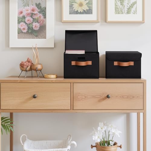 GRANNY SAYS Small Storage Bins with Lids, Small Storage Boxes, Shelf Baskets for Shelf, Collapsible Storage Bins for Living Room, Bedroom, 10x8x7 Inch, Black, 2-Pack - color: Black, size: Small-2 Pack