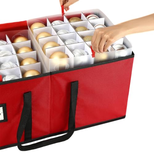 Sattiyrch Christmas Ornament Storage Box,8 Trays with Customizable Dividers,Canvas,Dust-Proof, Collapsible,Portable with Dual Handles,Holds Up to 128 x 2.36 Ornaments - size: 128 pcs-2.36in with Trays