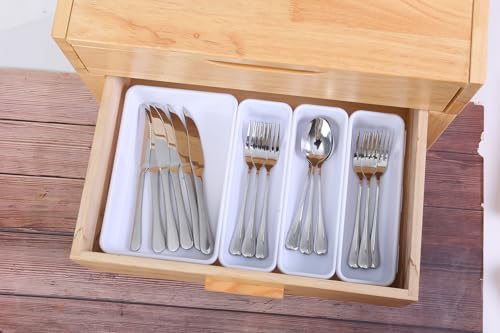 Kutesna 25 PCS White Drawer Organizer Set, 4 Size Interlocking Plastic Storage Bins for Office Supplies, Jewelry Makeup Vanity, Bathroom Kitchen, Home Organization Closet, Gadgets Small Items - color: White