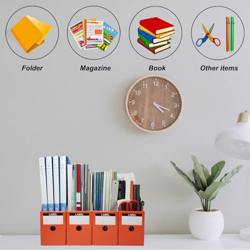 Limitliho Orange-red Cardboard Magazine Holder (2 Pack), Magazine File Holder for Desk, Sturdy Book Bins for Classroom, Vertical File Folder Organizer, 10.6'' H×10.2'' L ×3.5''W Inch Magazine Rack - color: Orange Red, size: 2 Pack
