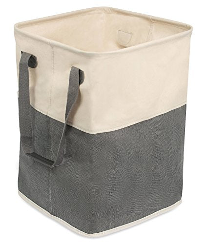 BirdRock Home Square Cloth Laundry Hamper with Handles - Dirty Clothes Sorter - Easy Storage - Foldable - Grey and White Canvas - color: Grey