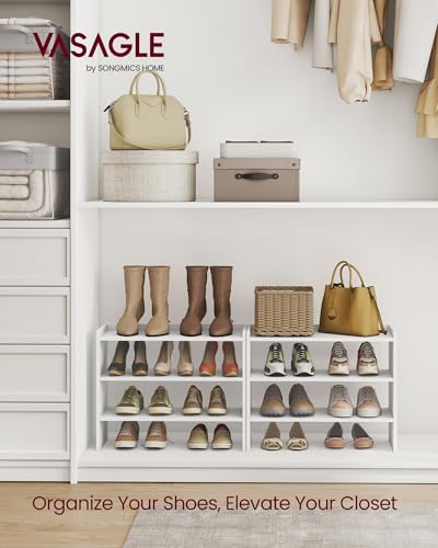 VASAGLE Shoe Rack for Closet, Stackable Shoe Organizer Shelf for Entryway, 3 Tiers, 11.7 x 24.4 x 21.3 Inches, White ULBS063WZ01S - size: 3 Tiers (24.4"W)