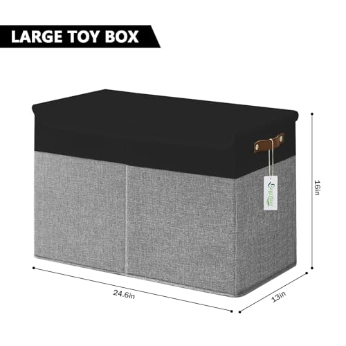 Bagnizer Large Toy Storage Box with Lids, Collapsible Sturdy Baby Storage Organizer Chest Bin Basket for Kids, Boys, Girls, Playroom, Nursery, Bedroom, Closet 25"x13"x16" (Gray and Black) - color: Gray and Black