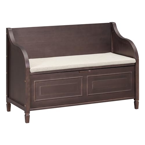 Knocbel Rustic Entry Storage Bench with Hidden Compartments and Removable Cushion, Wooden Entryway Hallway Foyer Shoe Bench Bedroom End of Bed Bench, 250lbs Weight Capacity (Espresso) - color: Espresso